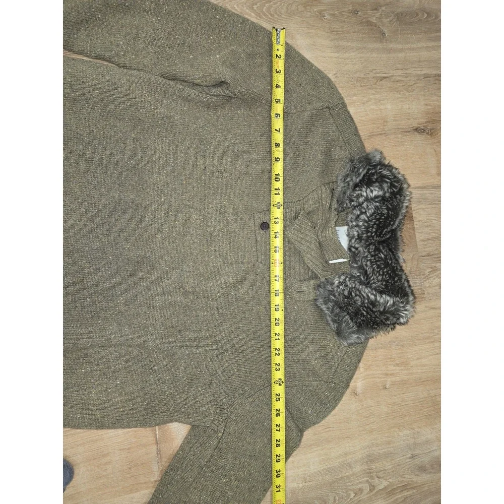 Banana Republic Heritage Men's XXL Olive Flecked Knit Henley Sweater Faux Fur...